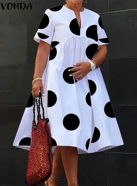 Plus Size 5XL Women Dress 2025 Summer Bohemian Polka Dot Max