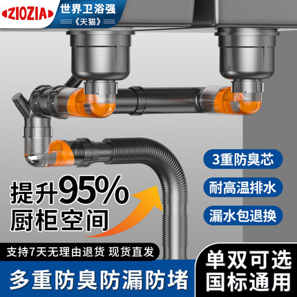 厨房水槽洗菜盆下水管配件洗碗水池排水管下水器套装通用防臭管子