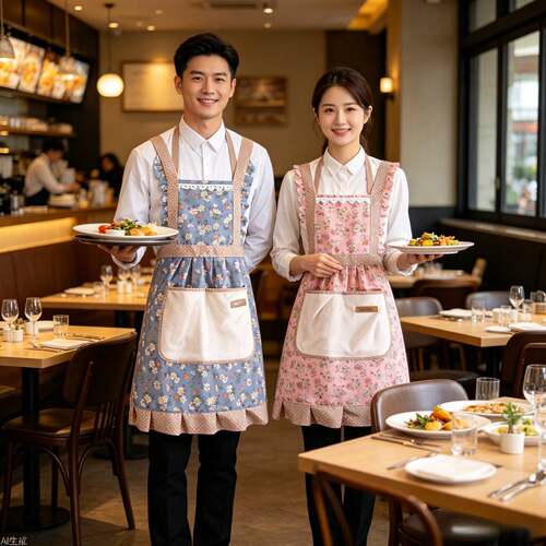 毛巾兜帆布围裙田园风工作服罩衣厨房做饭上班耐磨女工作服时尚
