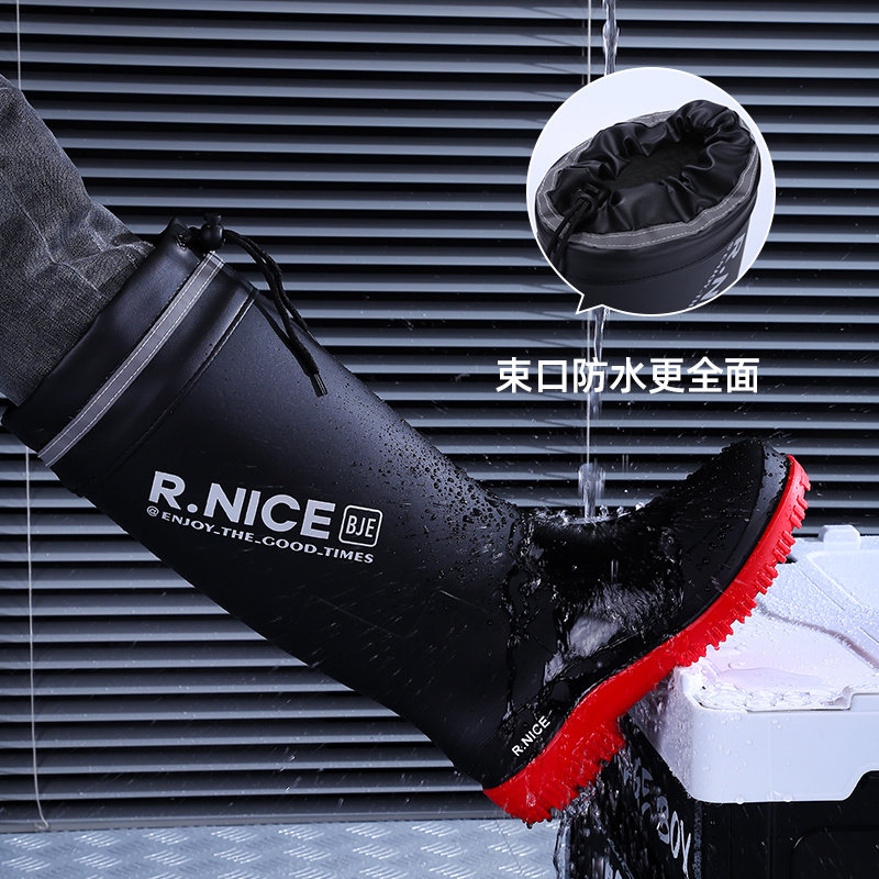 上海正牌雨鞋男款高筒防水鞋长筒水靴加绒保暖雨靴防滑工作胶鞋户