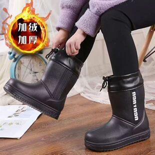 厨房防滑加绒雨靴女防水棉鞋雪地加绒EVA棉靴保暖一体洗车冬季中
