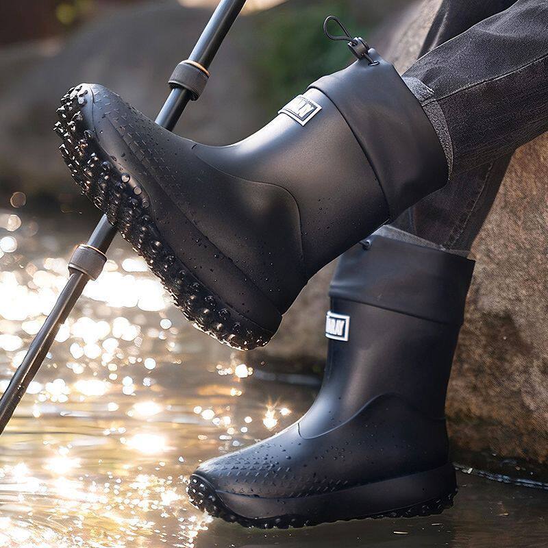上海正牌中筒束口雨鞋男款户外防水钓鱼工作新款耐磨时尚防滑雨靴