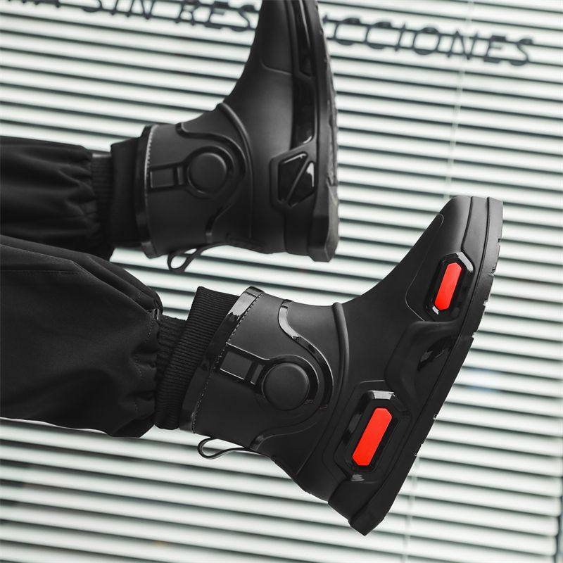 厨房防滑雨鞋时尚男款短筒新款防水鞋厨房防滑防臭工作胶鞋加绒棉