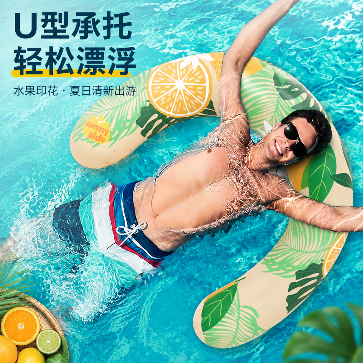 新款水上泳圈U型印花水果系列