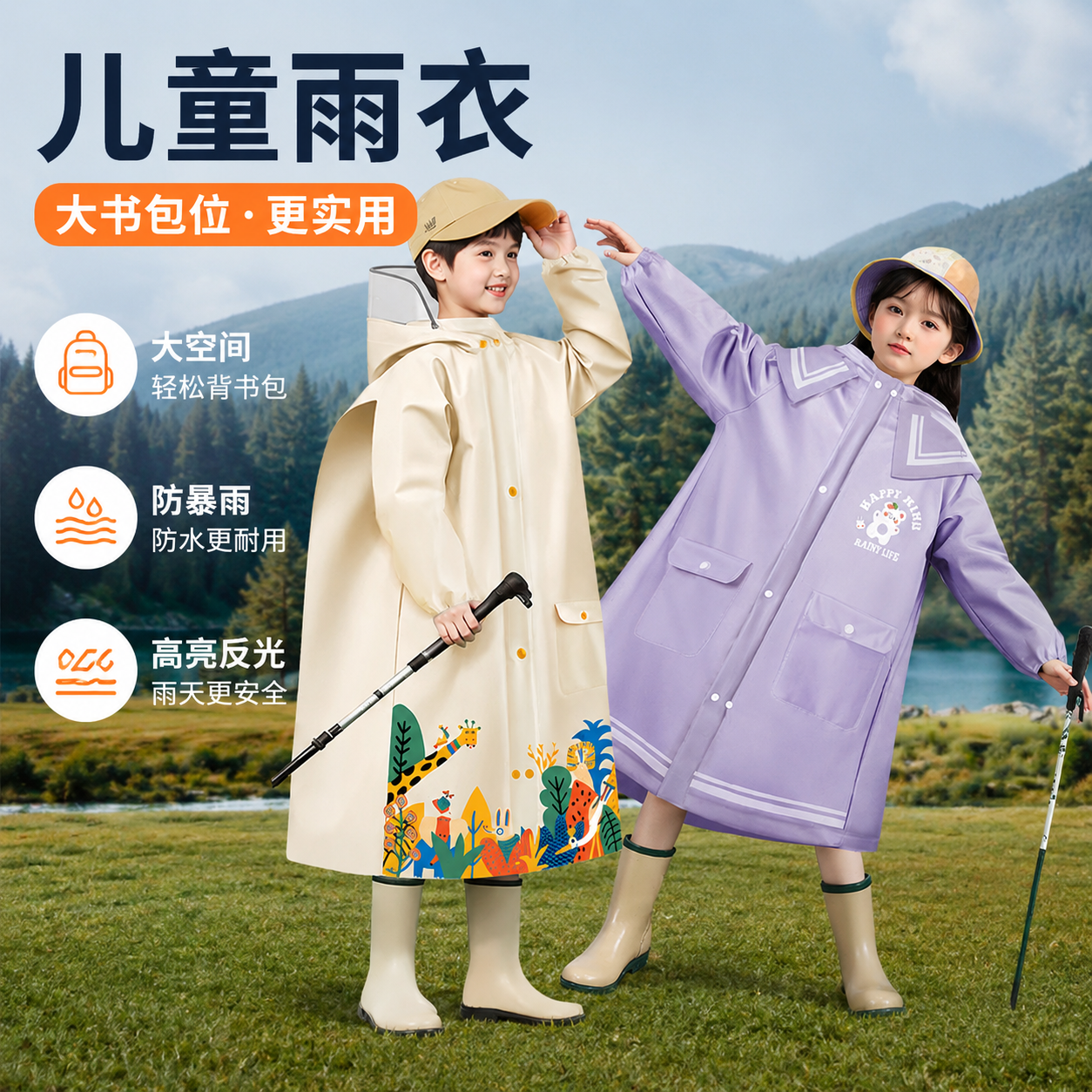 儿童日系幼儿园雨衣书包位防雨