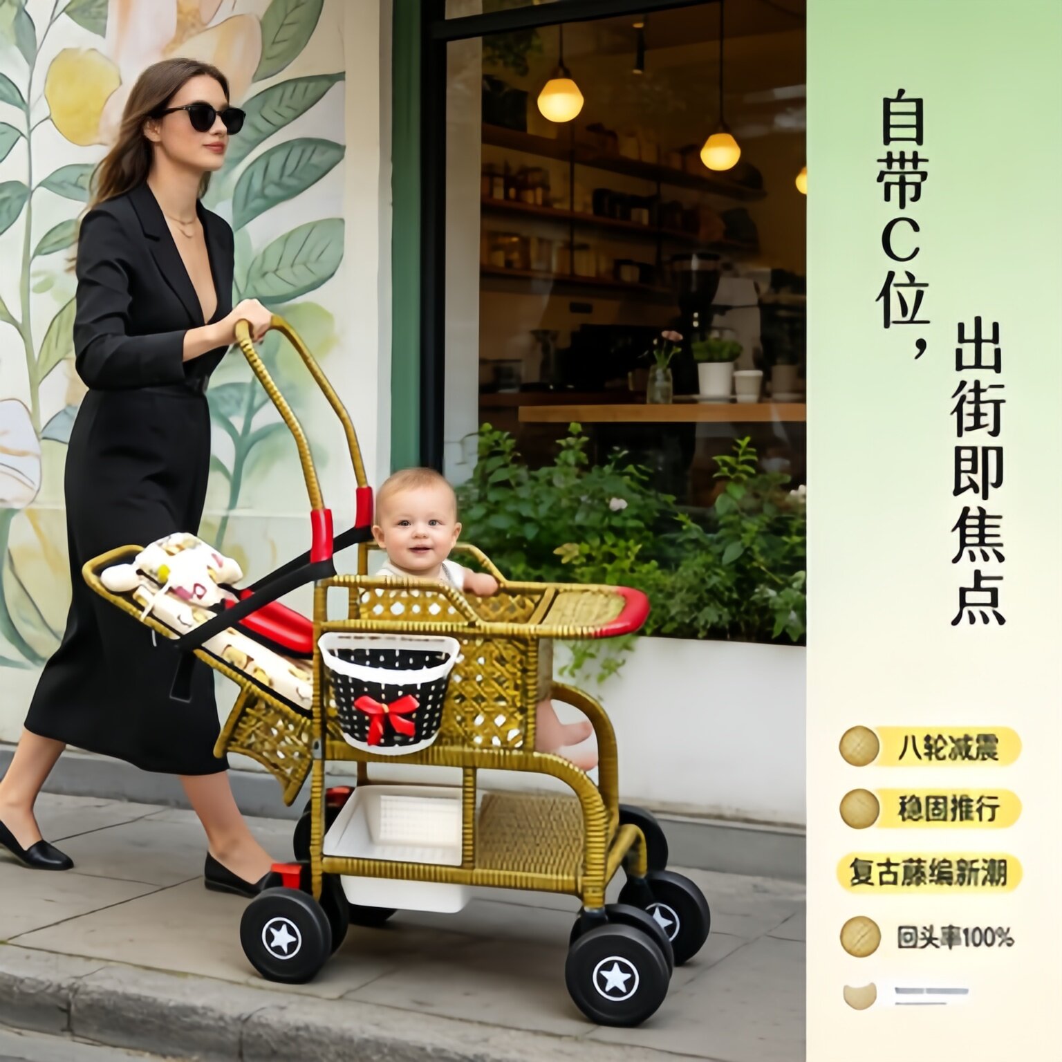 26藤编推车夏季婴儿推车藤椅小推车藤编轻便竹藤宝宝可坐可躺藤条