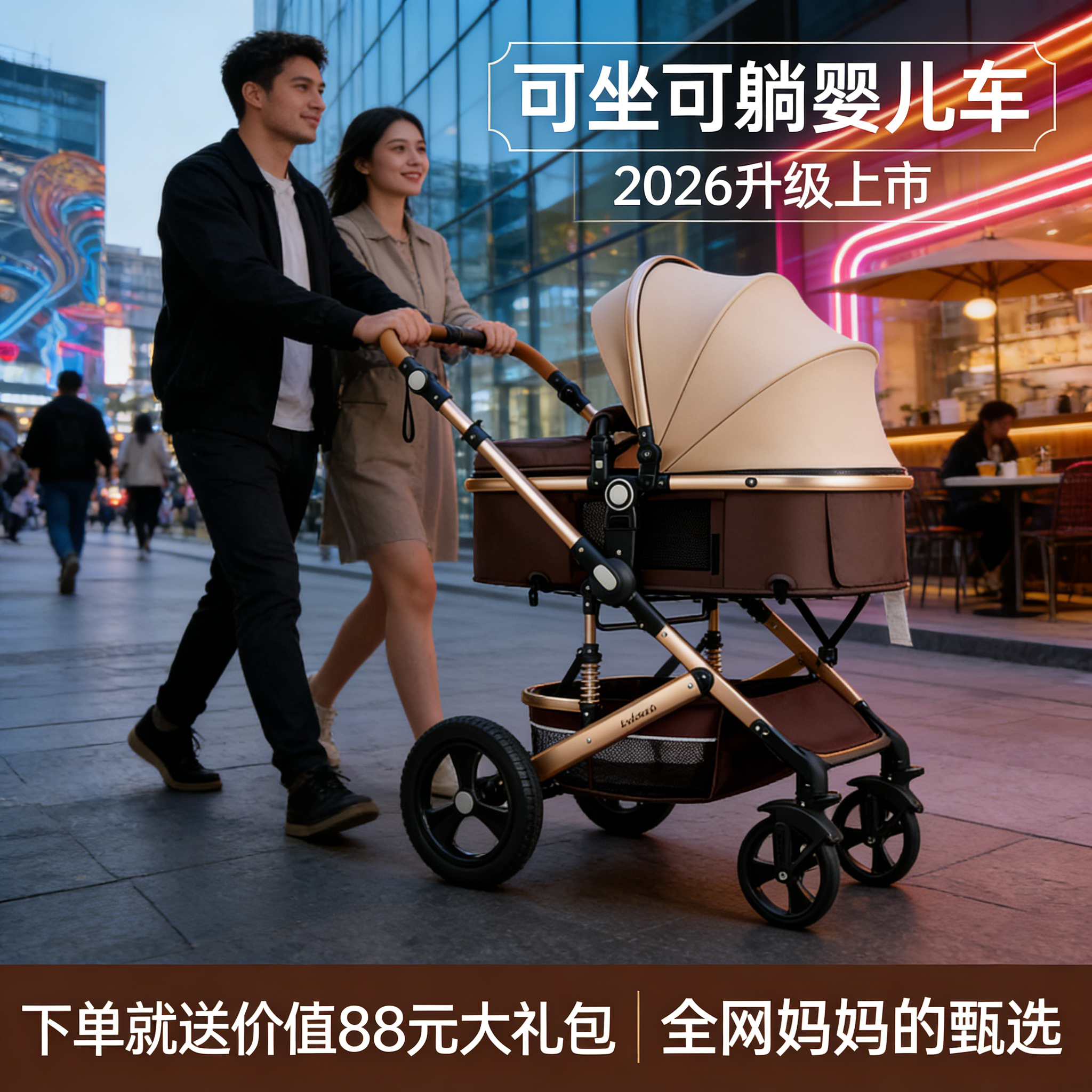 belecoo高景观2026新款婴儿推车新生可坐可躺折叠避震双向宝宝车