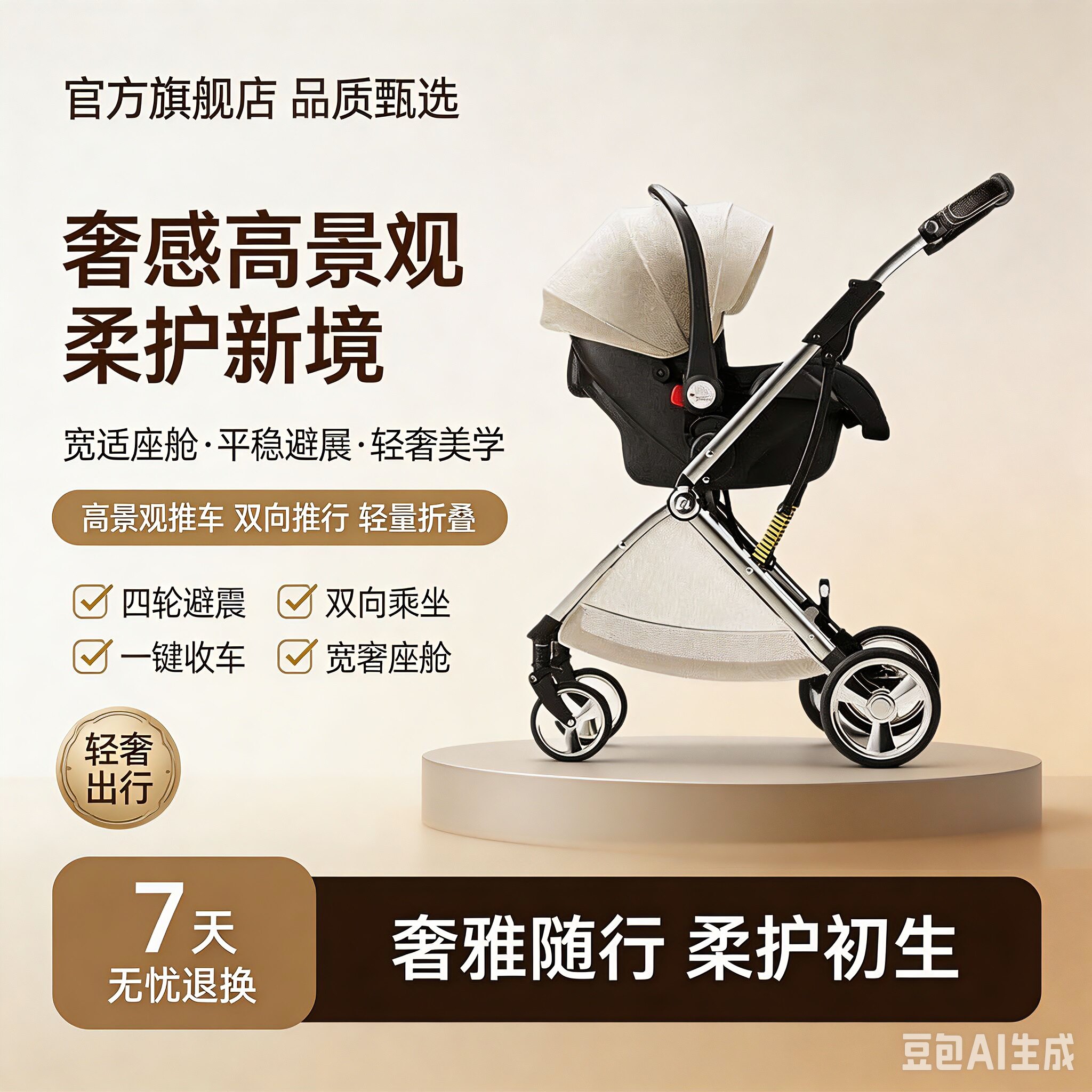 【折叠双向】三合一高景观婴儿车