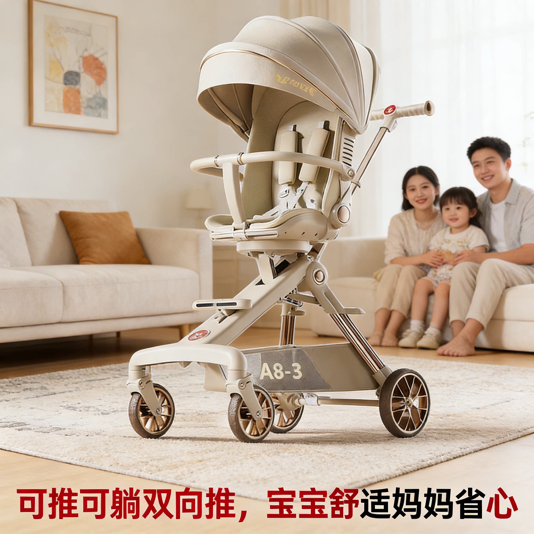 遛娃神器宝宝0到6岁可坐可躺轻便折叠高景观双向儿童溜娃婴儿推车