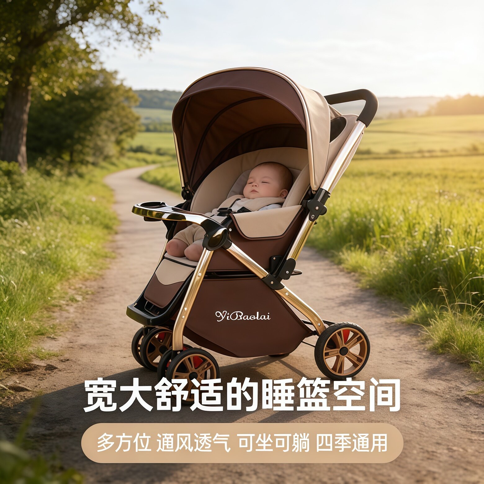 婴儿车可坐躺0到3岁一键折叠轻便儿童新生宝宝双向推行婴儿推车子