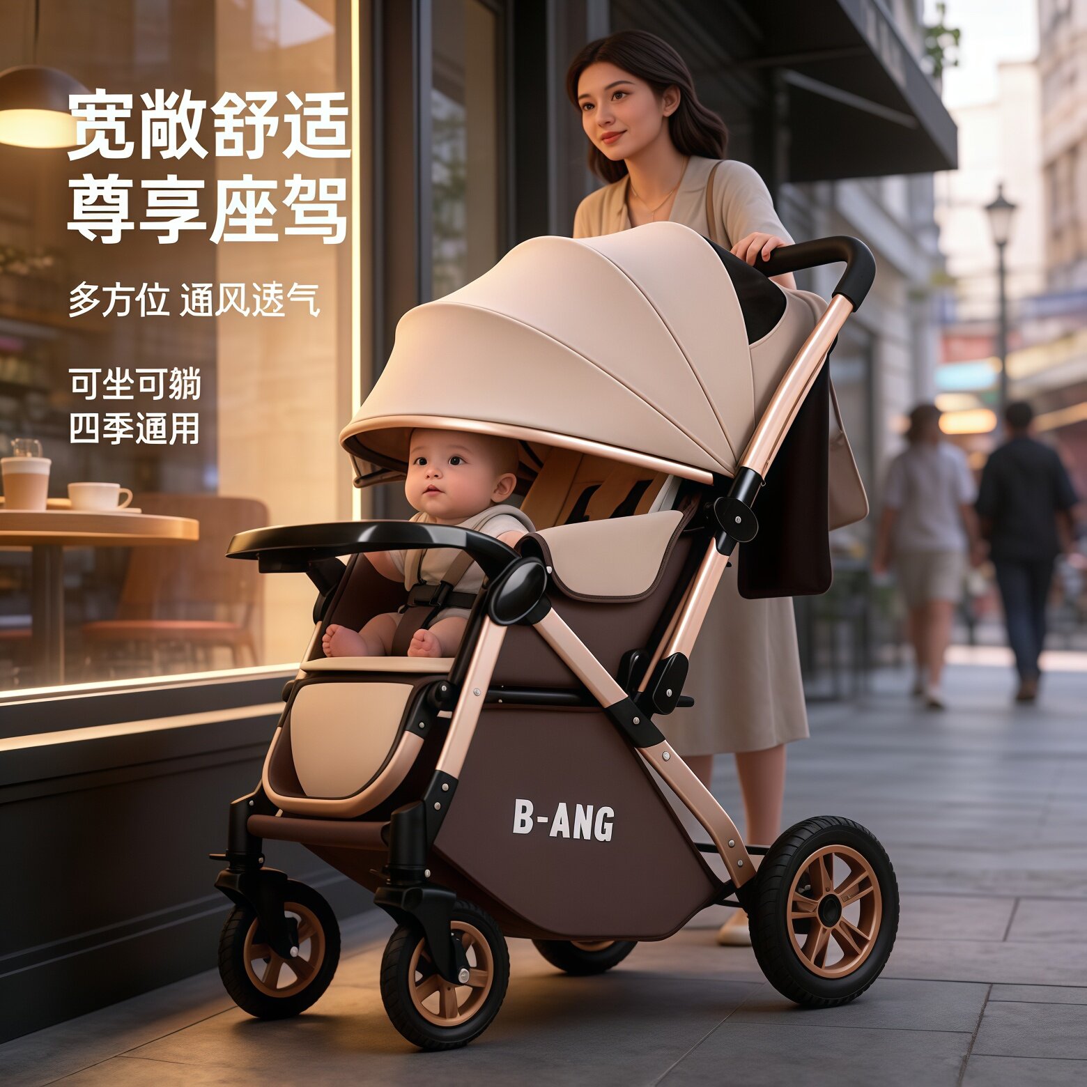 新生0到3岁婴儿车双向推车轻便折叠可坐躺睡一键收车双向四轮避震