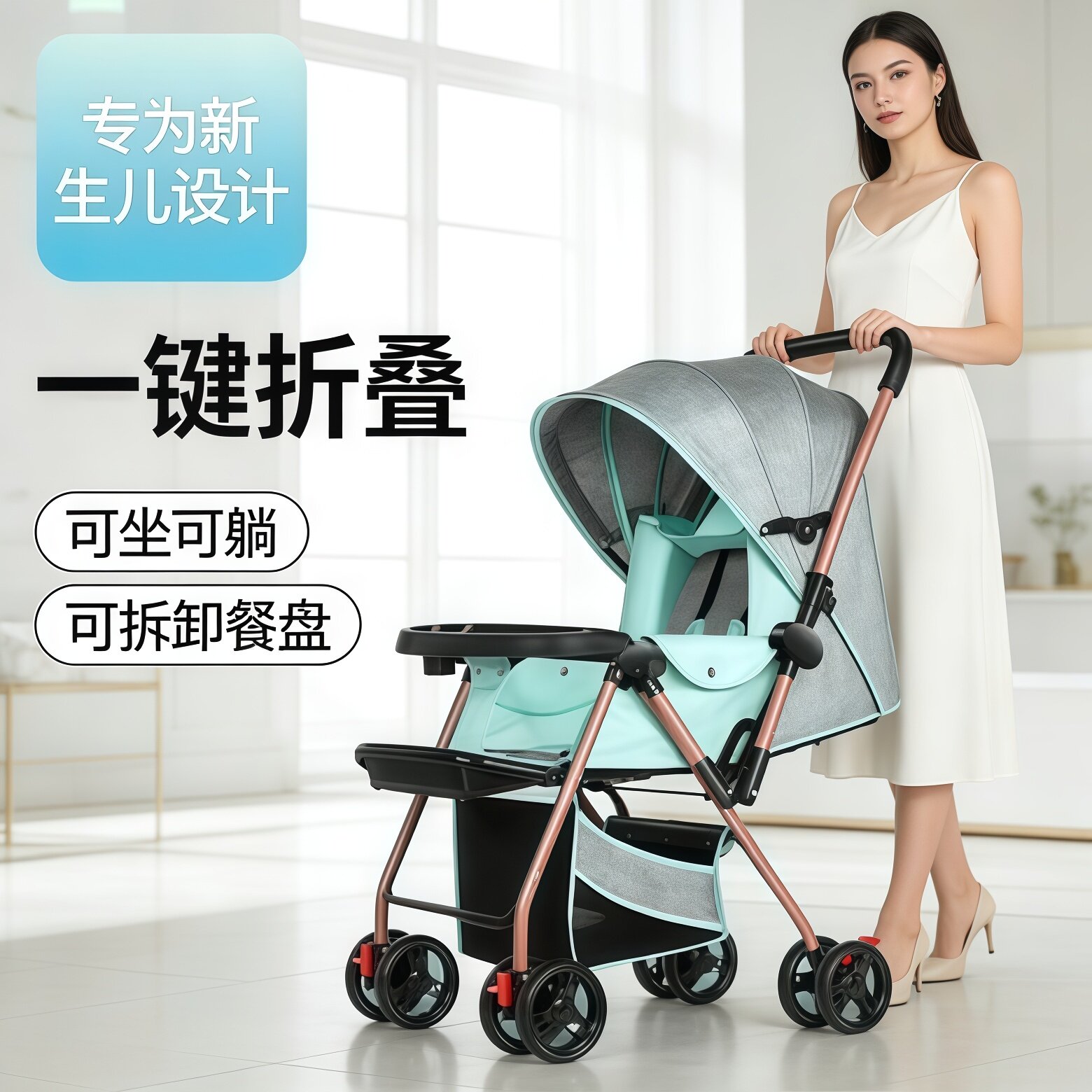 新生0到3岁婴儿推车可坐可躺折叠