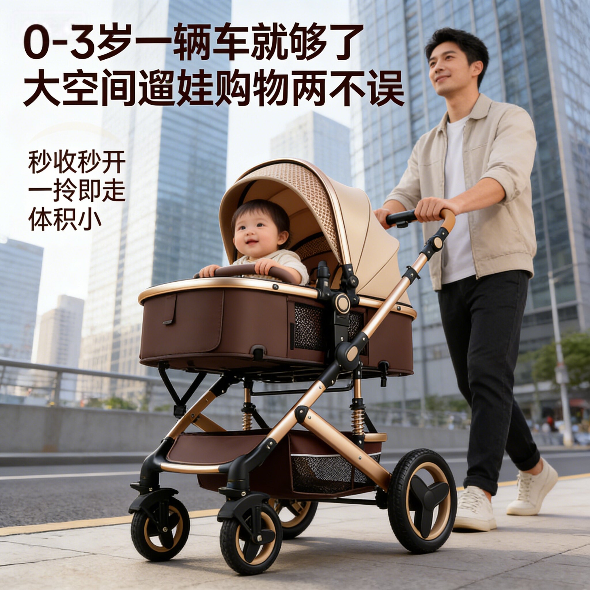 轻便双向推行可坐可躺折叠婴儿推车高景观避震新生儿宝宝遛娃推车