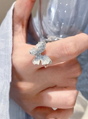 超仙彩色蝴蝶锆石开口戒指女小众设计食指戒轻奢高级感夏天指环潮