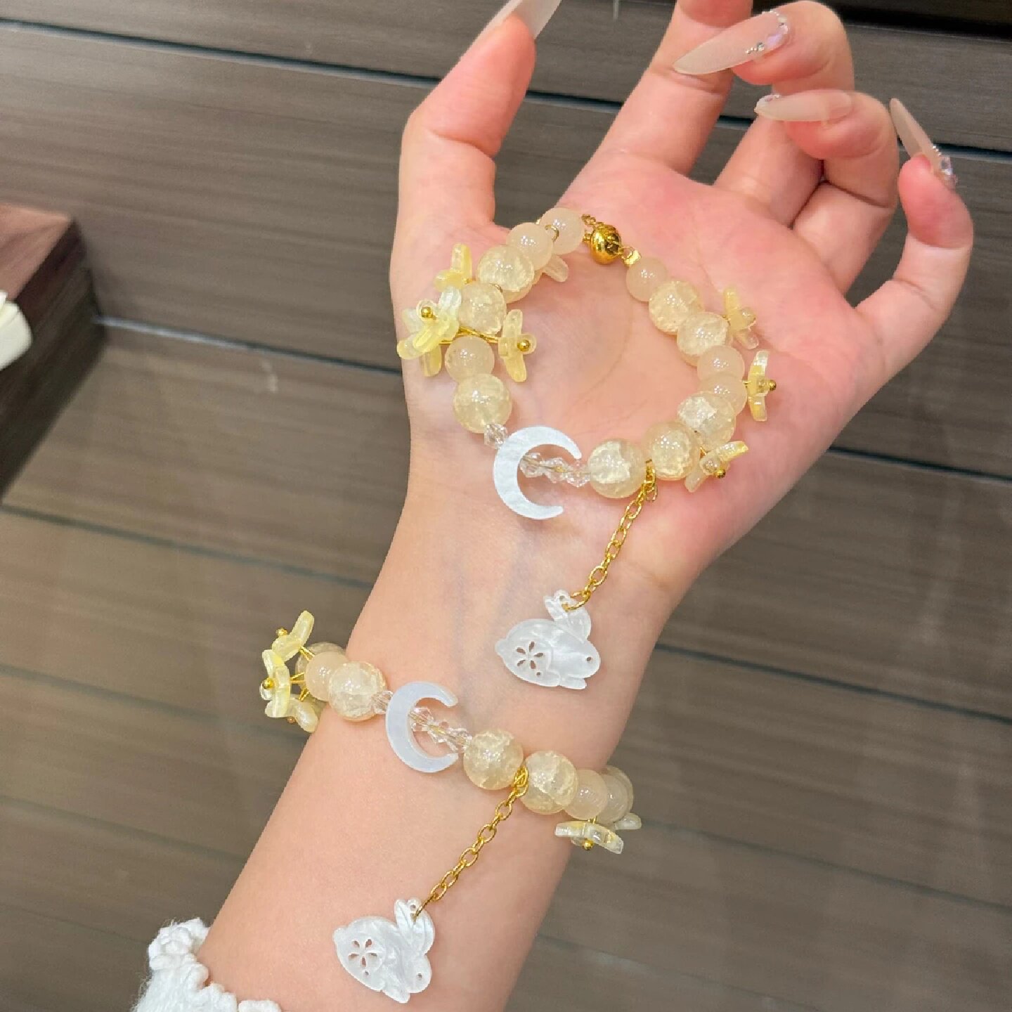 新中式中秋金桂飘香桂兔望月兔子串珠手链女高级感小众学生党礼物