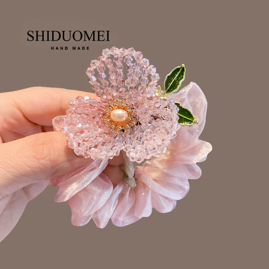 羞露桃夭~饰多美浪漫水晶串珠丁香花发绳珍珠盘发扎马尾头绳发圈