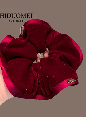 2025年秋冬新款复古红色丝绒大肠发圈新年红色洋气扎马尾头绳发绳