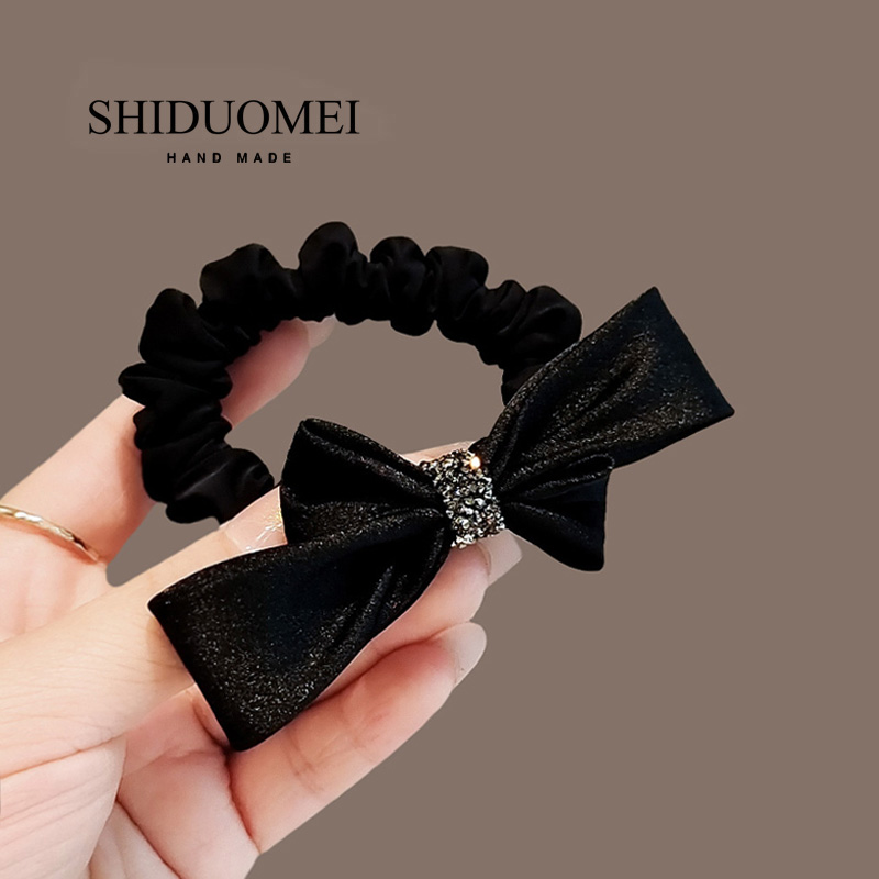 高级感缎面布艺蝴蝶结发绳女精致水钻扎马尾皮筋百搭基础头绳肠圈