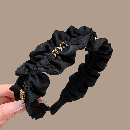 黑色褶皱花边宽边发箍高颅顶