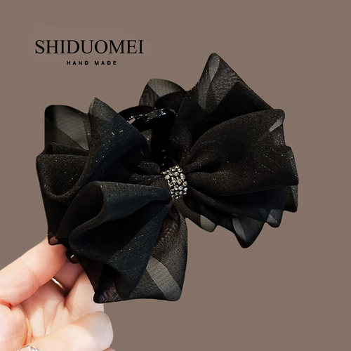 细闪水钻网纱蝴蝶结抓夹女