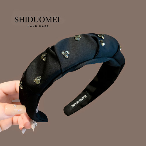 褶皱高颅顶发箍女2024年新款水钻头箍百搭精致高颅顶显脸小压发卡