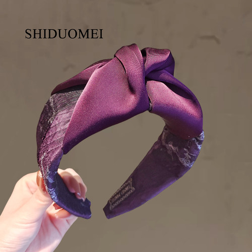 高级感布艺发箍女宽边高颅顶紫色发带头饰