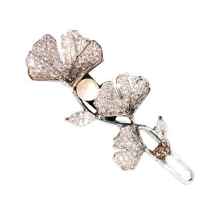 2023新款刘海夹前额碎发夹高级感合金珍珠银杏叶气质边夹发卡头饰