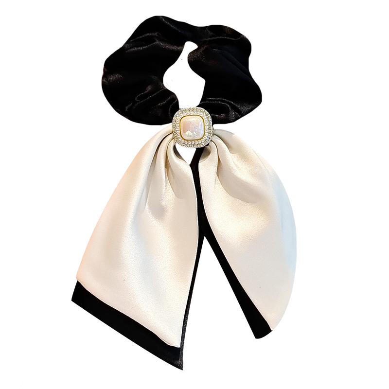 法式高级感缎面飘带蝴蝶结发圈女精致珍珠飘带扎马尾发绳头绳头饰