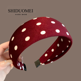 港风复古波点红色宽边发箍百搭洋气增高炉顶头箍气质显脸小压发卡