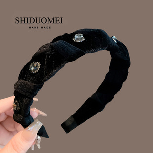 丝绒发箍女2025年新款水钻缠绕头箍百搭高级感增高炉顶头窟发卡子