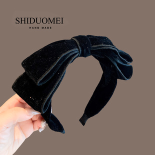 星空细闪丝绒黑色大蝴蝶结发箍女高颅顶头箍2024年新款显脸小发卡