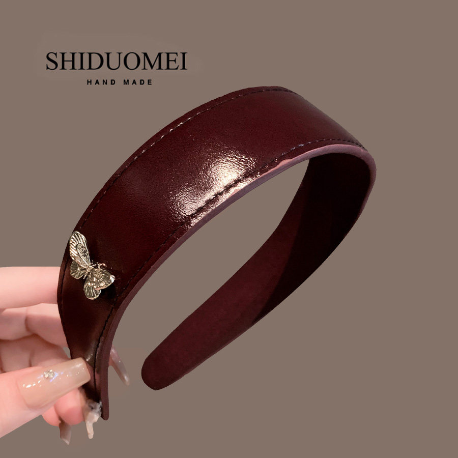 港风复古pu皮质酒红色发箍2025年早秋款宽边压发头箍网红洋气发卡,饰品/流行首饰/时尚饰品新,发饰,淘宝优惠券,粉丝福利购,淘宝优惠卷