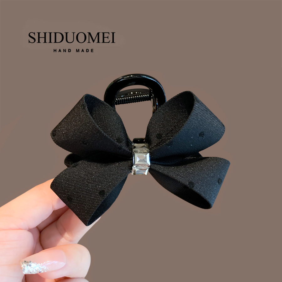 高级感水钻波点蝴蝶结抓夹中号发夹时尚气质后脑勺半扎发抓夹发卡