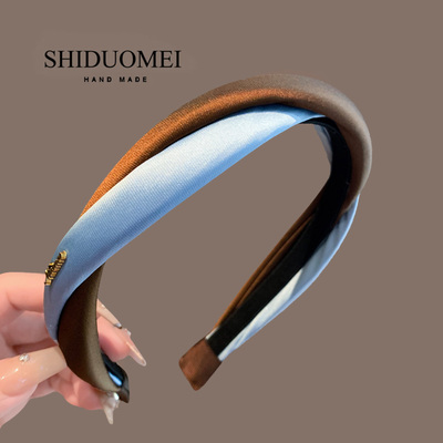 可露丽复古缎面蓝咖麻花扭结发箍