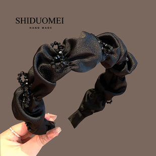 法式 褶皱发箍高级感显脸小头箍精致蝴蝶结压发卡高颅顶 气质泡泡袖