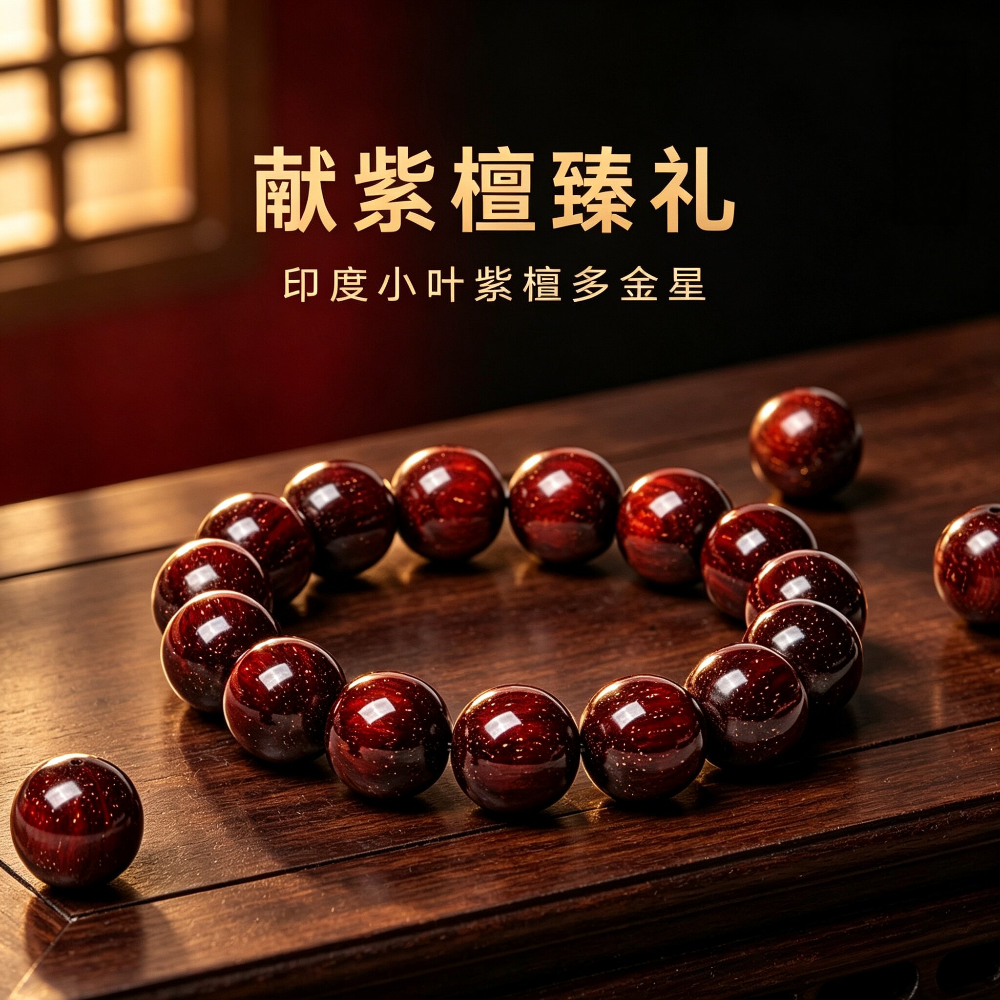 正宗印度小叶紫檀手串老料金星