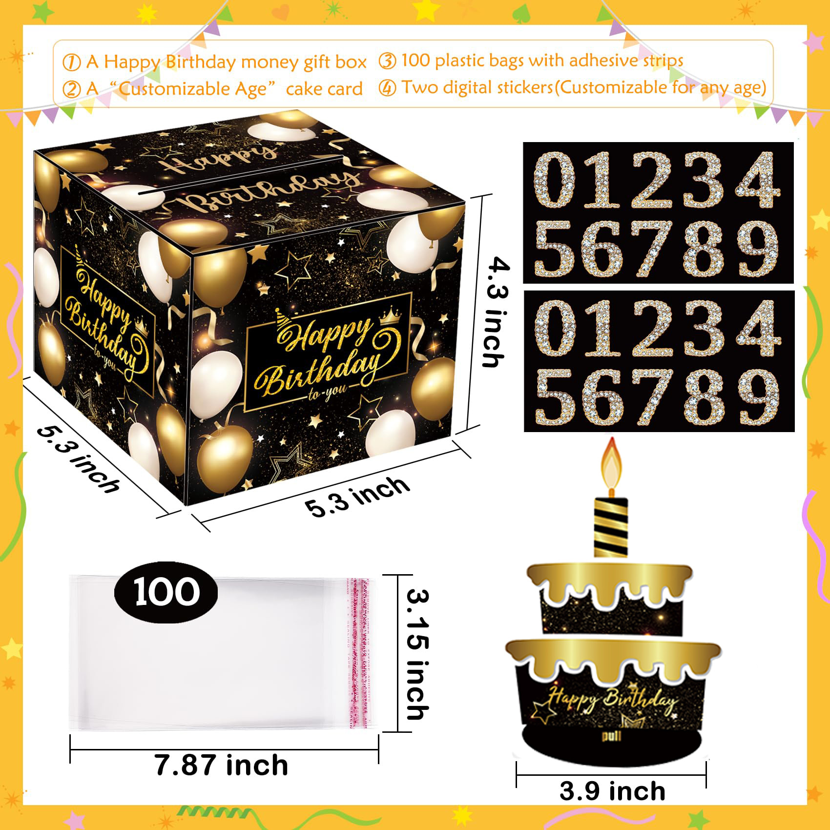 黑金生日快乐纸质抽钱盒子黑金惊喜生日派对现万圣节礼物圣诞礼盒