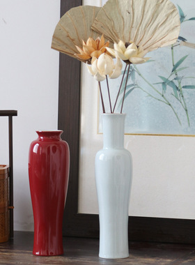 新中式禅意陶瓷花瓶复古仿宋茶道插花花器家居客厅装饰摆件景德镇