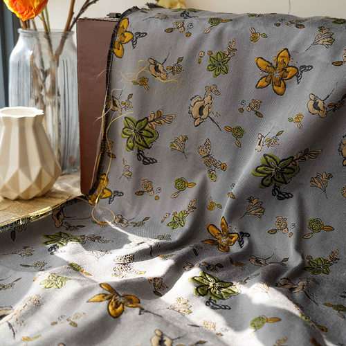 【沼泽花园】色织浮雕小碎花蝴蝶花朵深灰色高定服装箱包涤棉布料