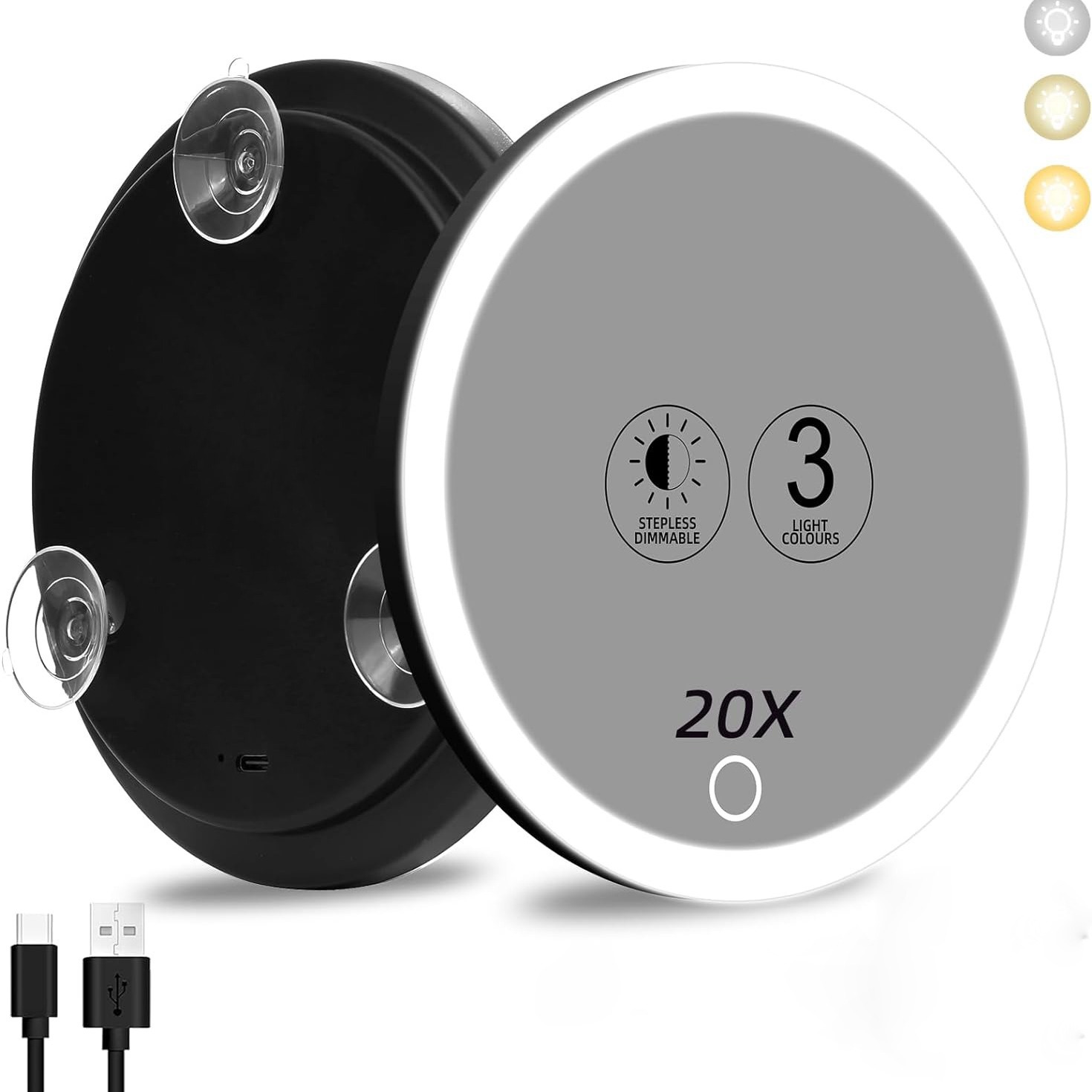 新款6英寸30倍20倍10倍充电led补光带灯放大360度旋转支架化妆镜