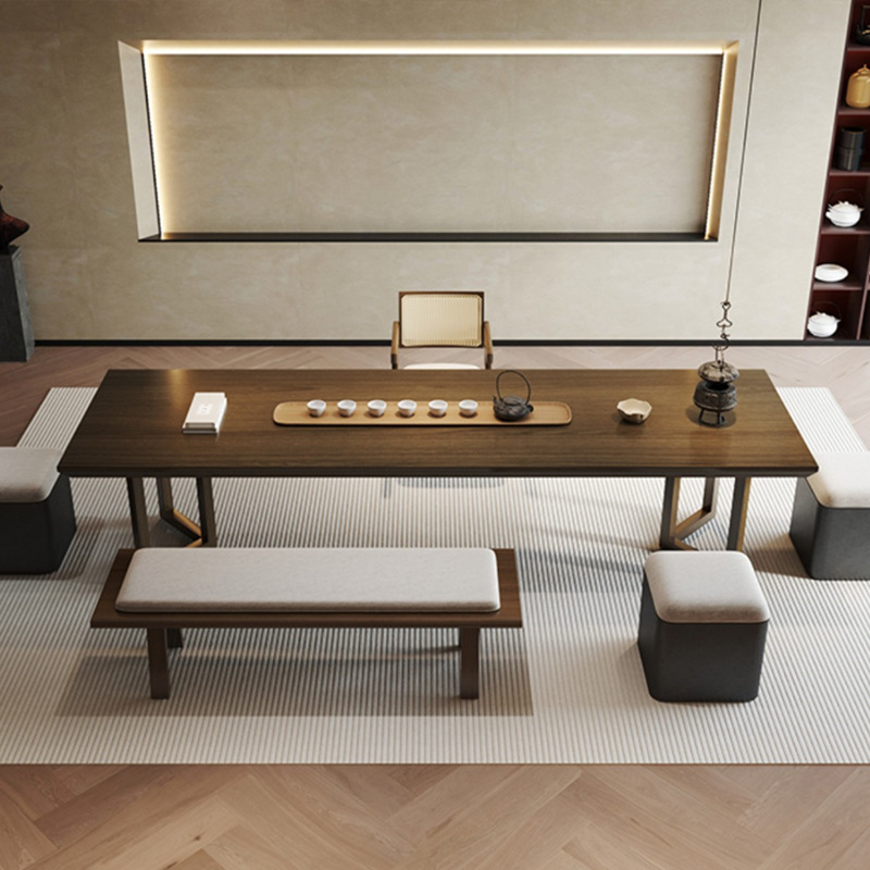 侘寂风茶桌办公室现代简约禅意茶台原木大板实木功夫茶桌椅组