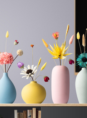 北欧马卡龙手工陶瓷小花瓶摆件家居工艺品摆设客厅插花干花装饰