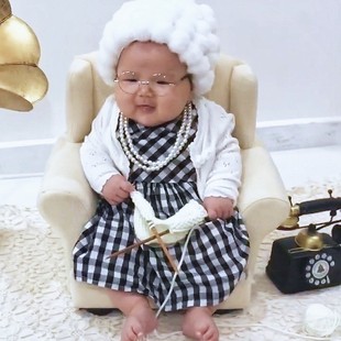 儿童摄影道具影楼拍摄衣服百天拍摄创意主题小老太太拍照沙发新款