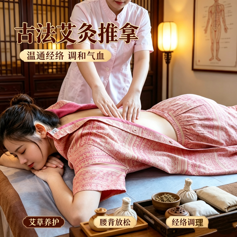后背开扣艾灸足浴汗蒸服