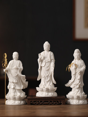 陶瓷摆件婆娑三圣神像释迦摩尼佛观音佛像地藏王菩萨站立像莲花座