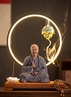 中式陶瓷弘一法师禅意摆件历史人物李叔同玄关客厅书房桌面装饰灯