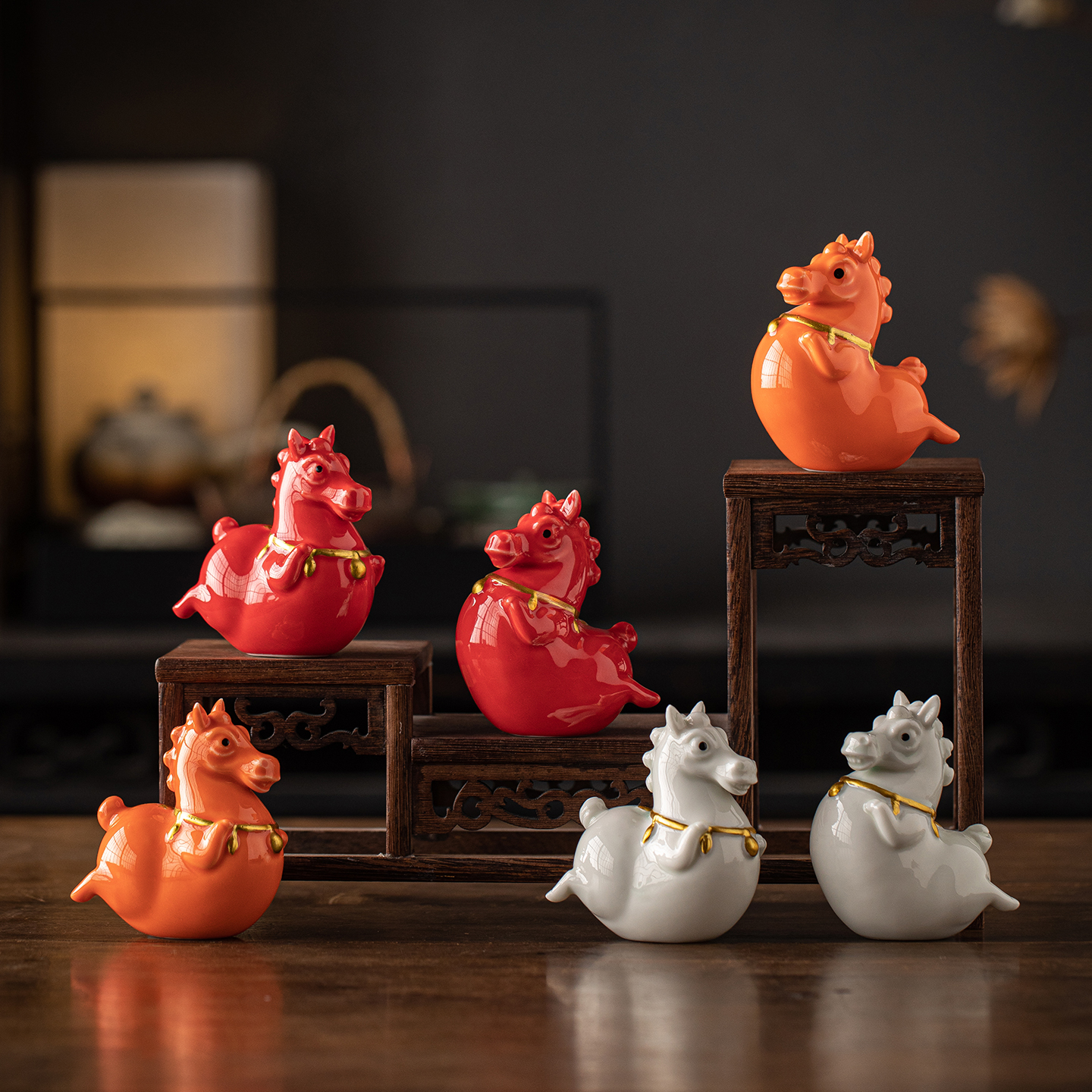 陶瓷马到成功创意招财桌面摆件