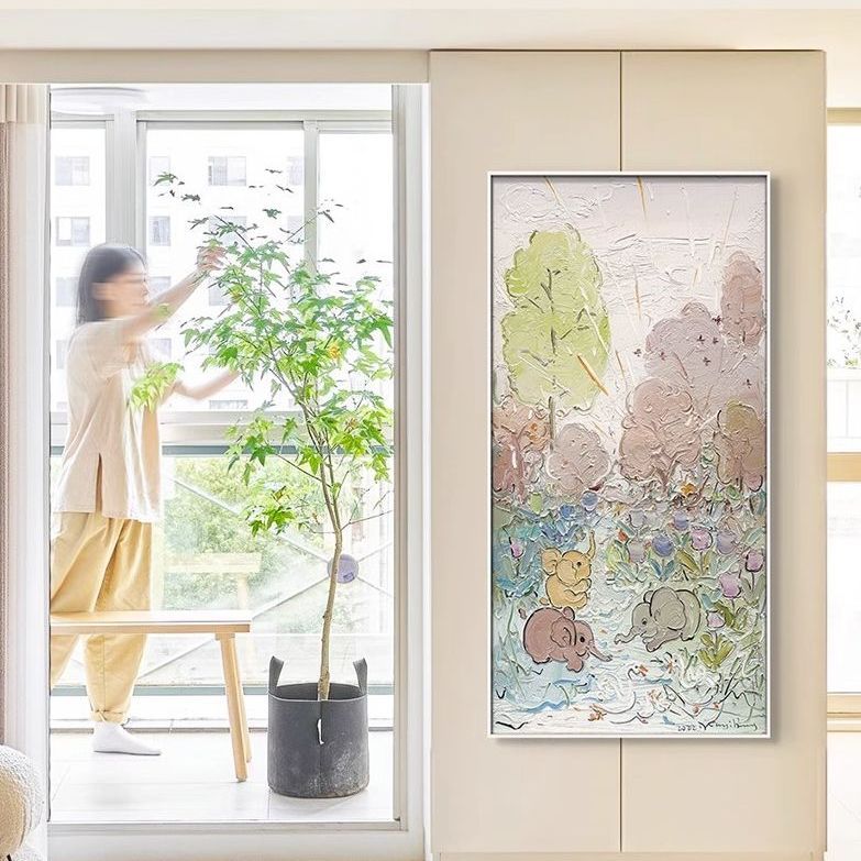 山涧清晨 入户玄关装饰画挂画高级感现代画极简平面喷绘肌理挂画图片