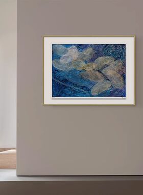 飞翔之羽现代简约蓝色风格客厅玄关装饰画卧室高级感风景挂画