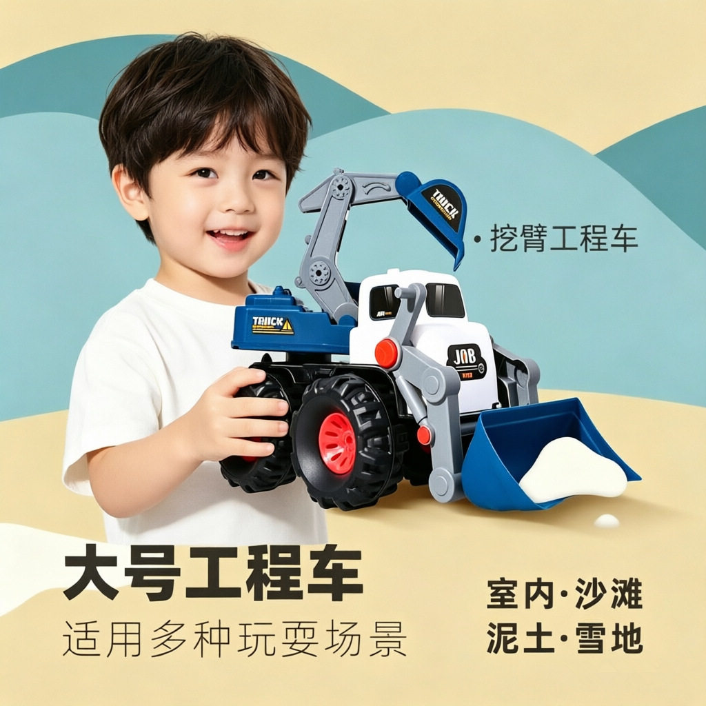 儿童工程车玩具套装大号滑行挖土机挖掘机翻斗车模型沙滩玩具跨境